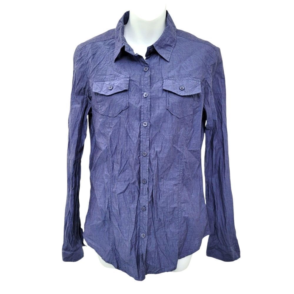 2/$20 Alfred Sung Blue Buttons Down Shirt Top 100% Cotton Size: Small